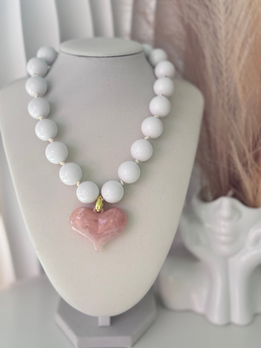 Beaded Heart Pendant Necklace for Women  Adjustable Statement Necklace