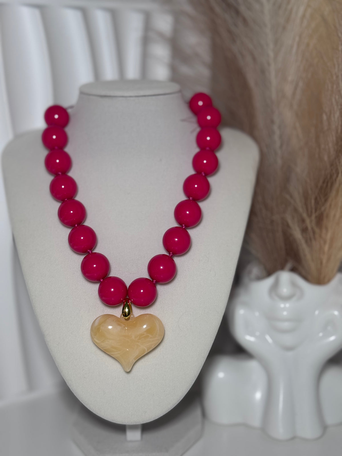 Beaded Heart Pendant Necklace for Women  Adjustable Statement Necklace