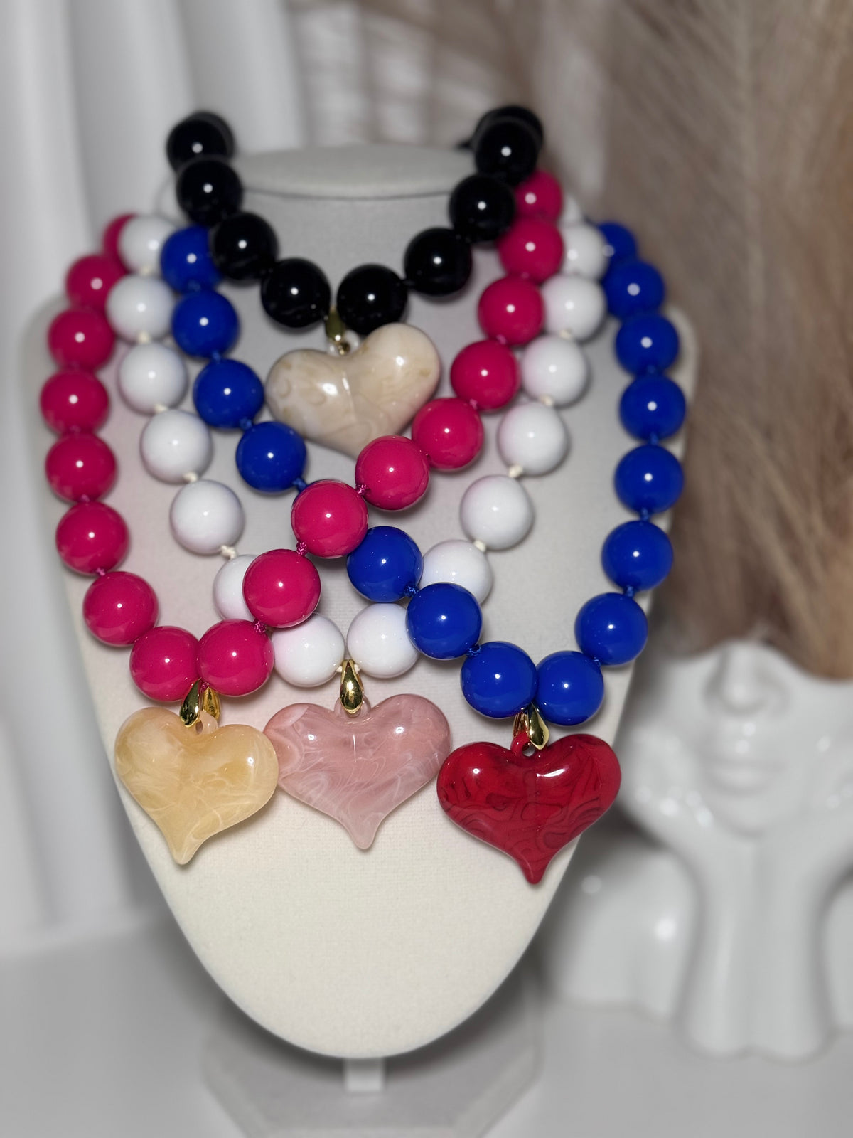 Beaded Heart Pendant Necklace for Women  Adjustable Statement Necklace