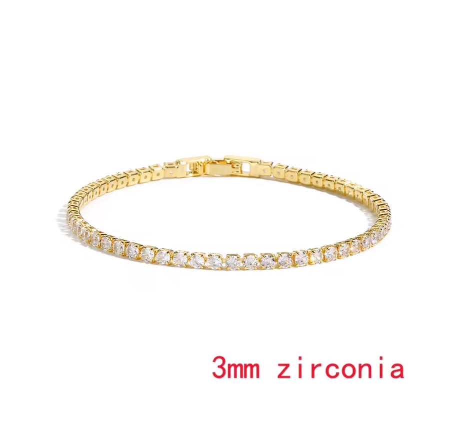 18K Gold Plated Tennis Bracelet | 2.5mm, 3mm and  4mm CZ