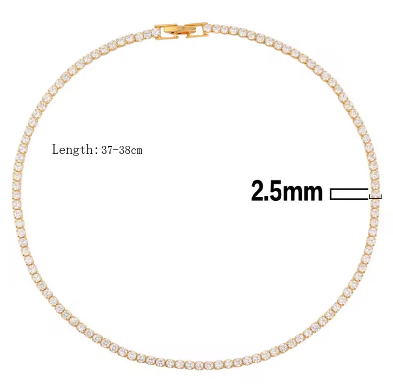 18K Gold Plated Tennis Necklace | Available in 2.5mm & 5mm