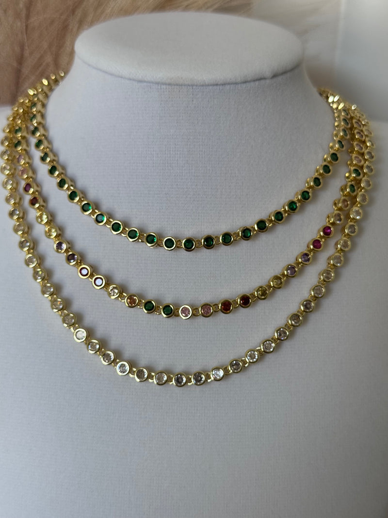 18K Gold Plated Colorful Tennis Necklace | Clear, Green & Multicolor CZ