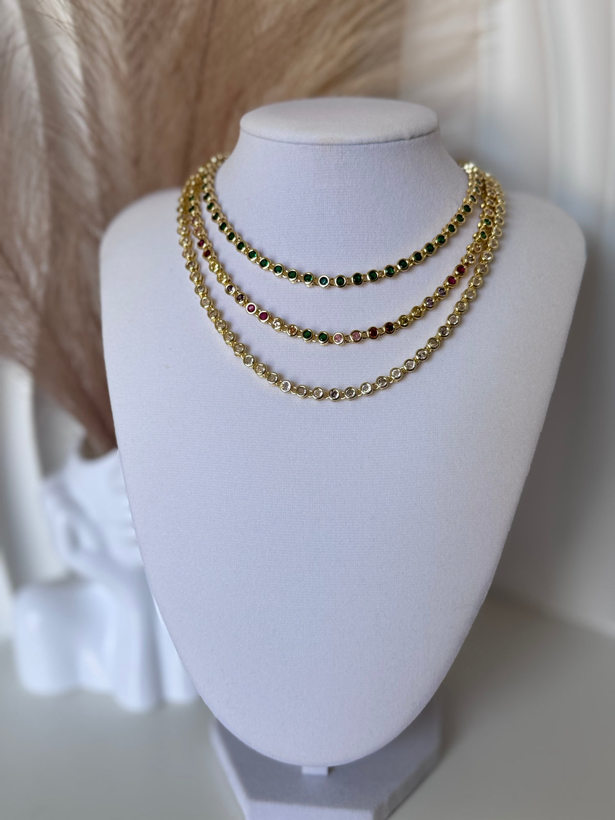 18K Gold Plated Colorful Tennis Necklace | Clear, Green & Multicolor CZ