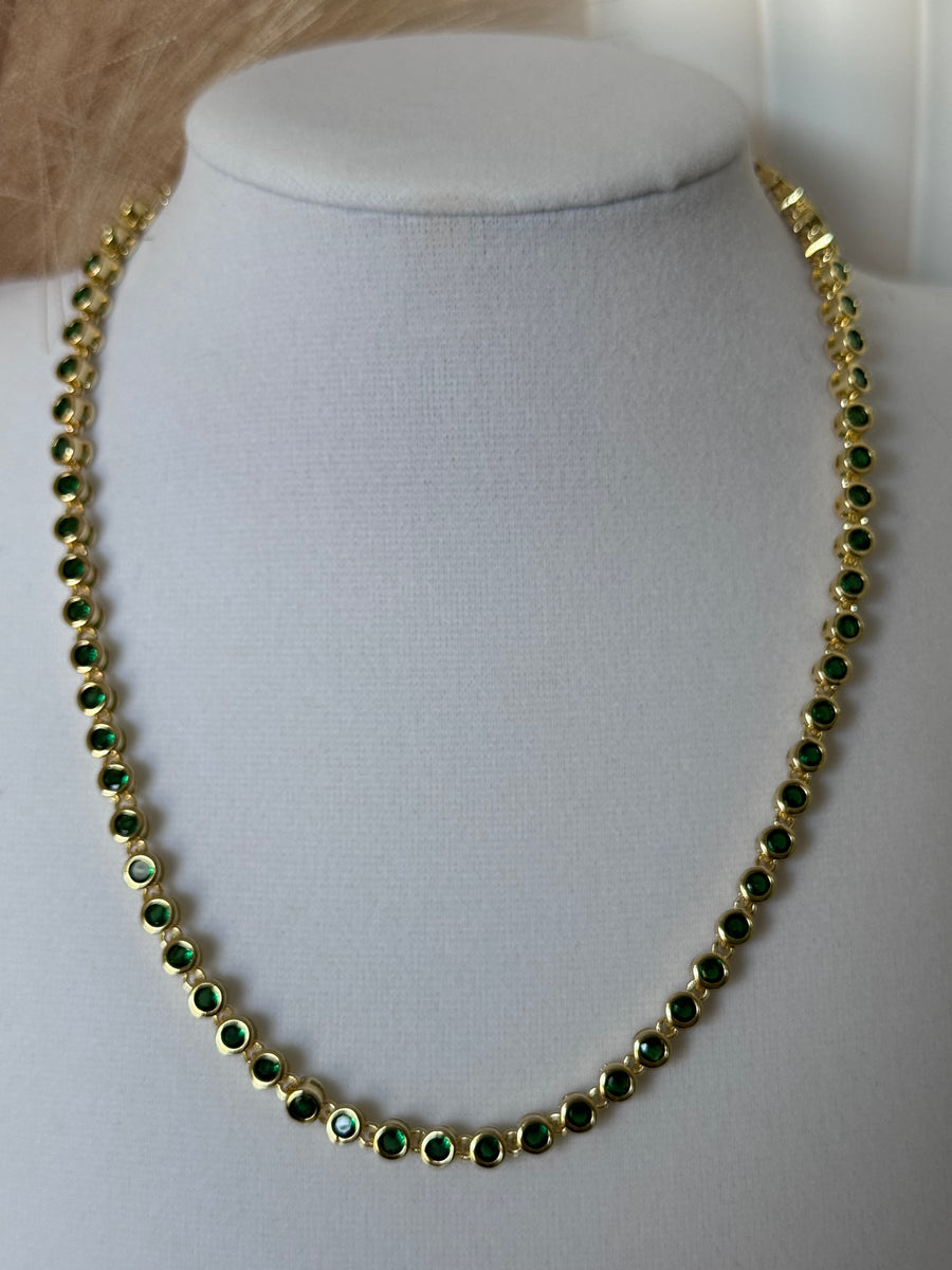 18K Gold Plated Colorful Tennis Necklace | Clear, Green & Multicolor CZ