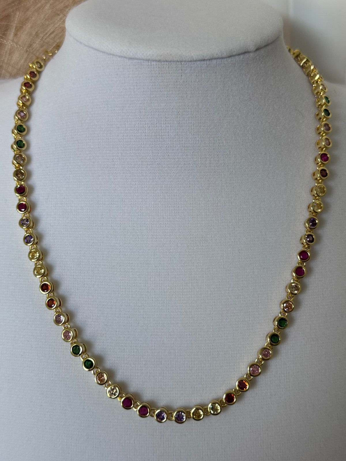 18K Gold Plated Colorful Tennis Necklace | Clear, Green & Multicolor CZ