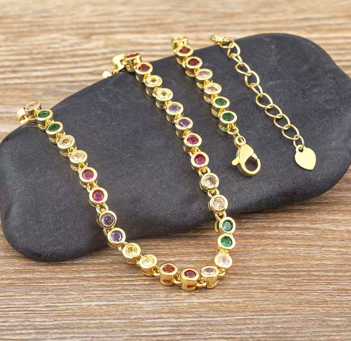 18K Gold Plated Colorful Tennis Necklace | Clear, Green & Multicolor CZ