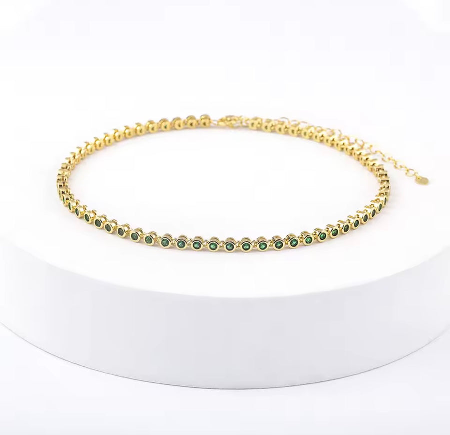 18K Gold Plated Colorful Tennis Necklace | Clear, Green & Multicolor CZ