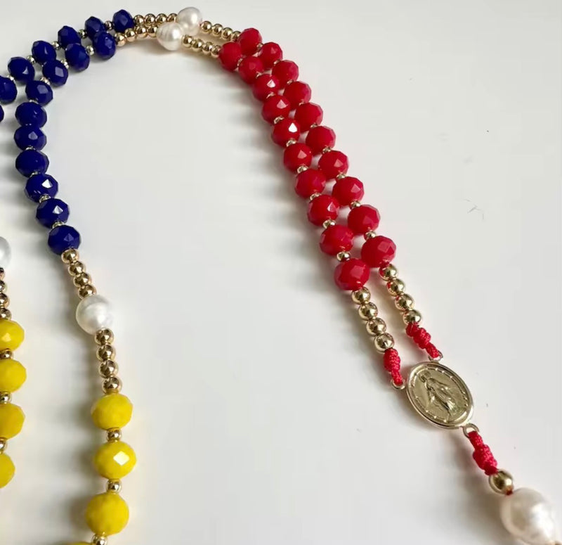 Daylux Raíces Collection – 14K Gold Plated Miraculous Medal Rosary Necklace with Venezuela Map Pendant