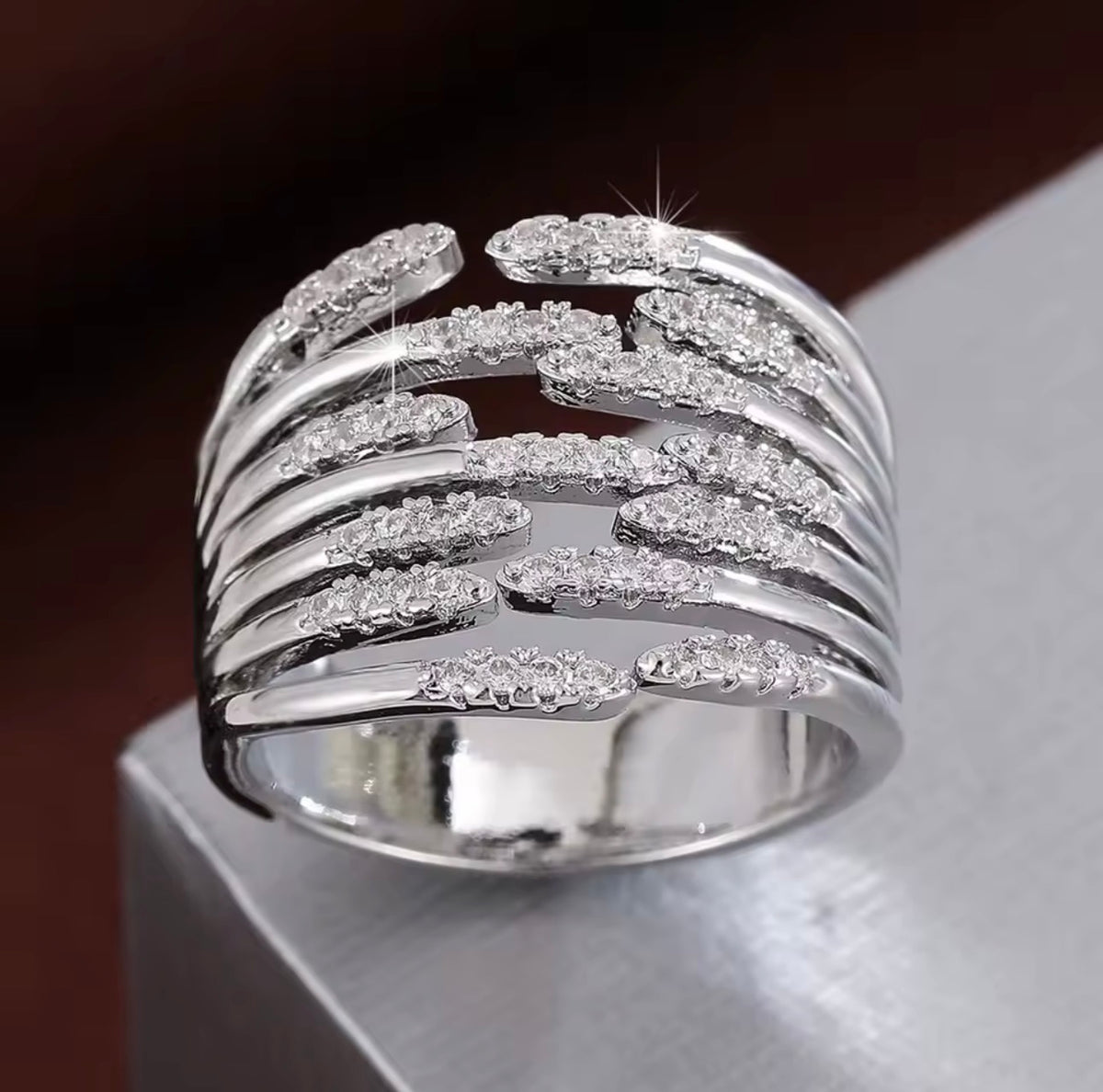 Multi-Row Crystal Ring – 18KT Gold Plated / Silver Tone