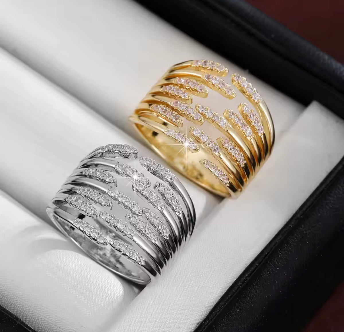 Multi-Row Crystal Ring – 18KT Gold Plated / Silver Tone