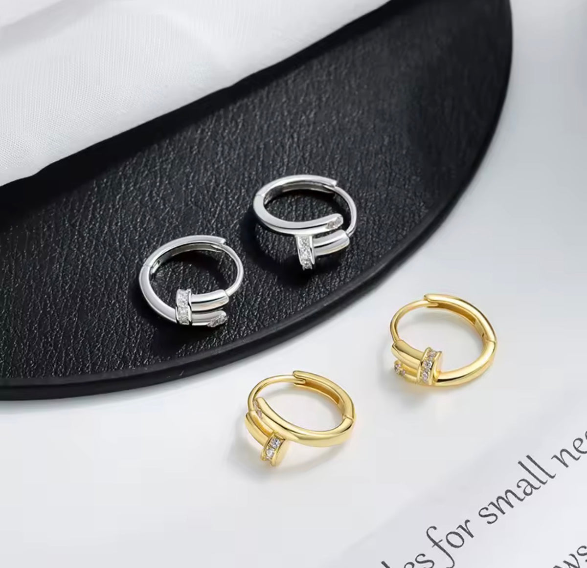 Stainless Steel Nail Design Hoop Earrings with Stones – Gold & Silver