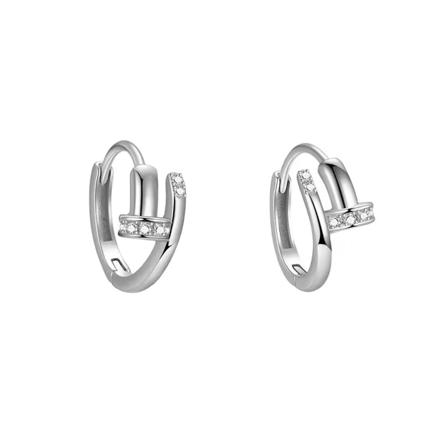 Stainless Steel Nail Design Hoop Earrings with Stones – Gold & Silver