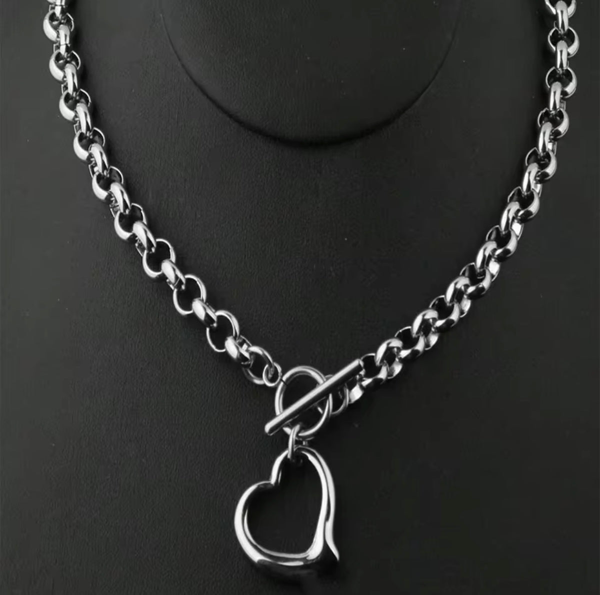 Stainless Steel Open Heart Jewelry Set – Necklace, Bracelet & Earrings