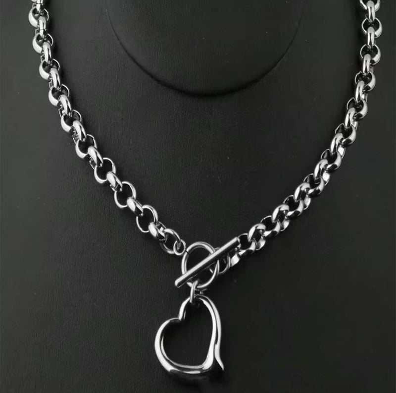 Stainless Steel Open Heart Jewelry Set – Necklace, Bracelet & Earrings