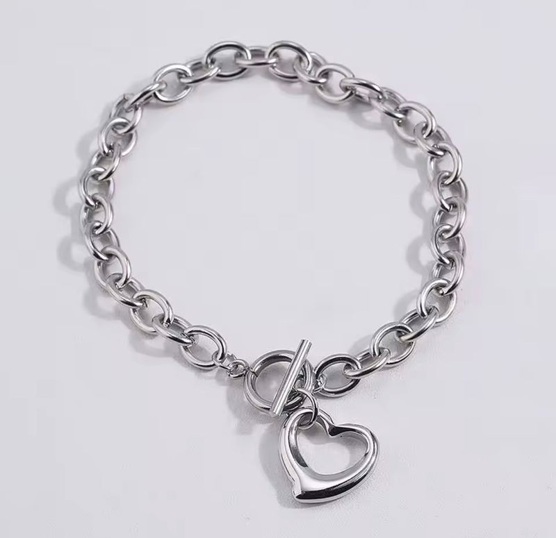 Stainless Steel Open Heart Jewelry Set – Necklace, Bracelet & Earrings