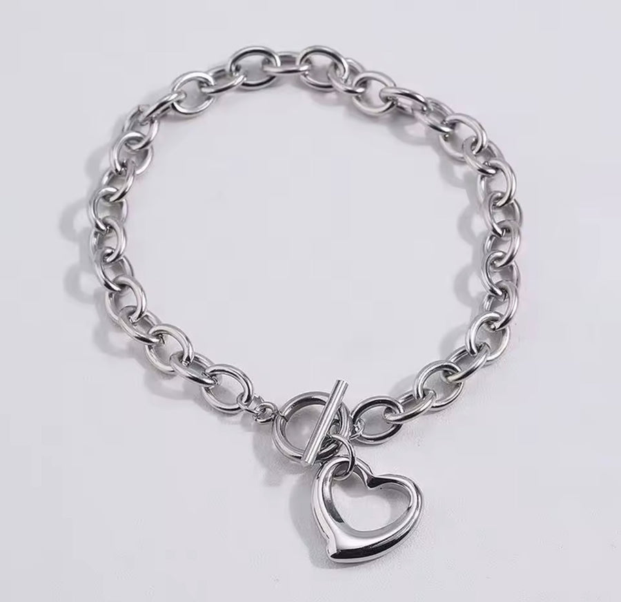 Stainless Steel Open Heart Jewelry Set – Necklace, Bracelet & Earrings