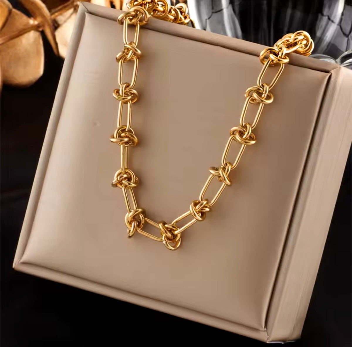 Stainless Steel Knot Link Necklace & Bracelet Set – Gold & Silver