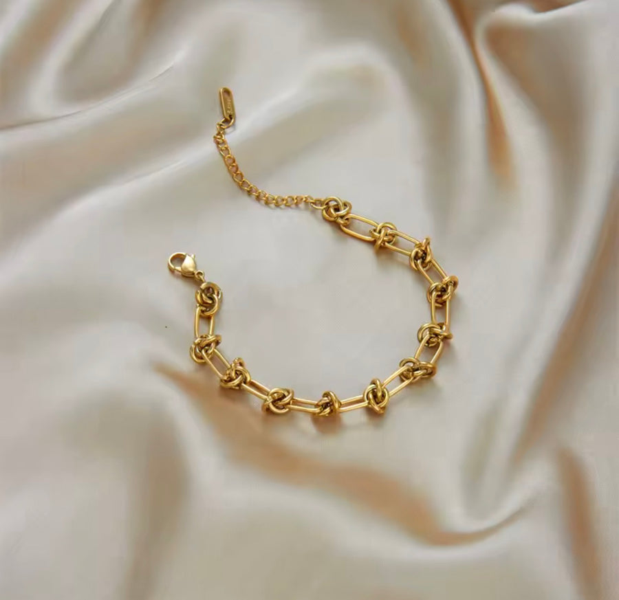 Stainless Steel Knot Link Necklace & Bracelet Set – Gold & Silver