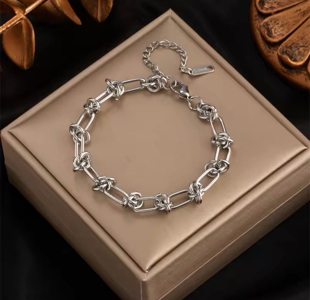 Stainless Steel Knot Link Necklace & Bracelet Set – Gold & Silver