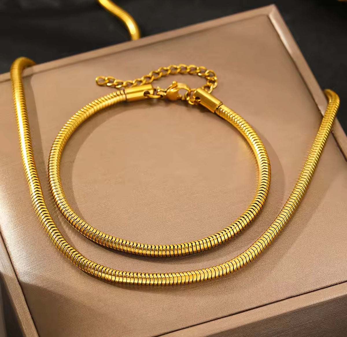 Stainless Steel Snake Chain Necklace & Bracelet Set – Gold & Silver