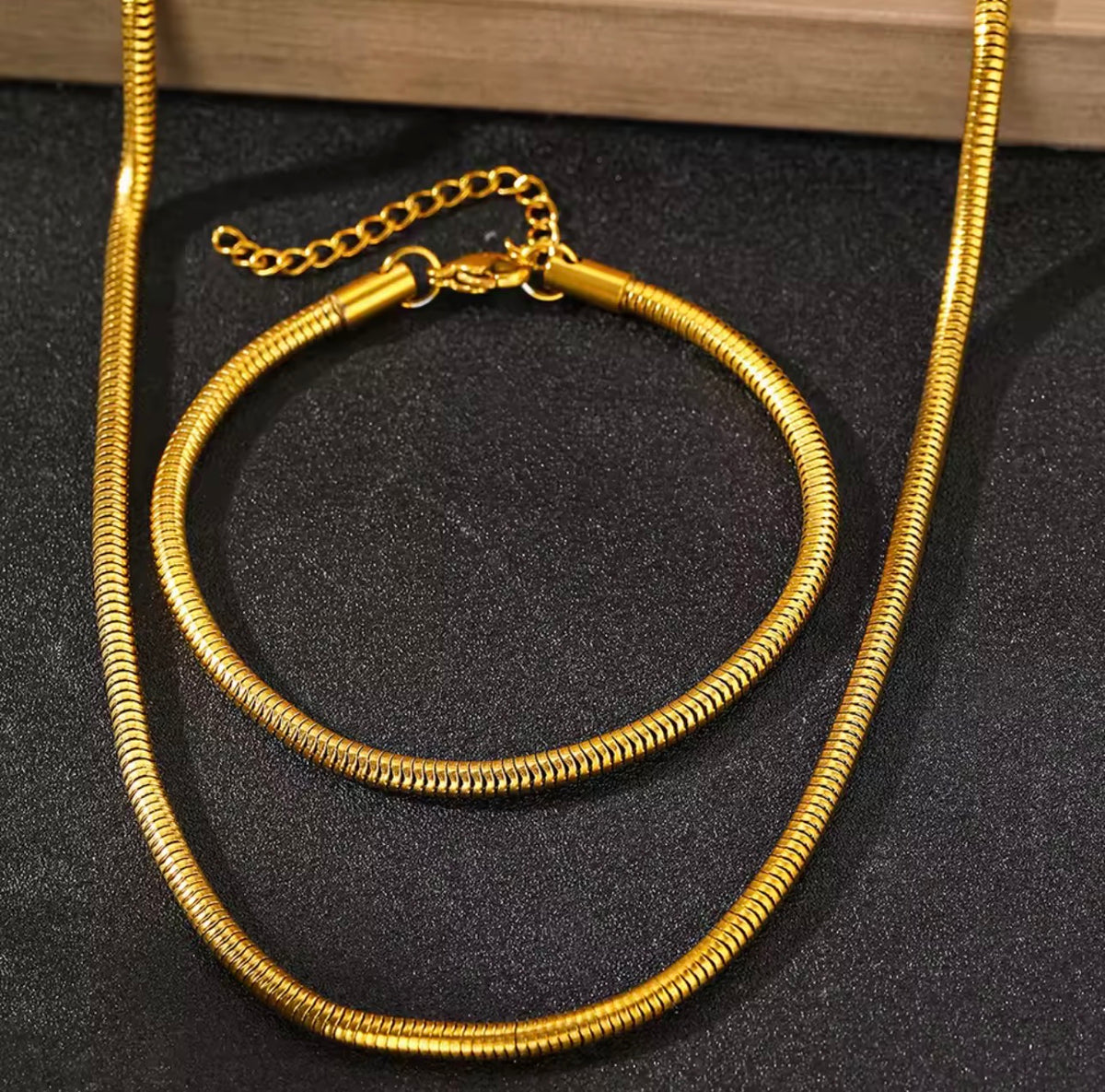 Stainless Steel Snake Chain Necklace & Bracelet Set – Gold & Silver