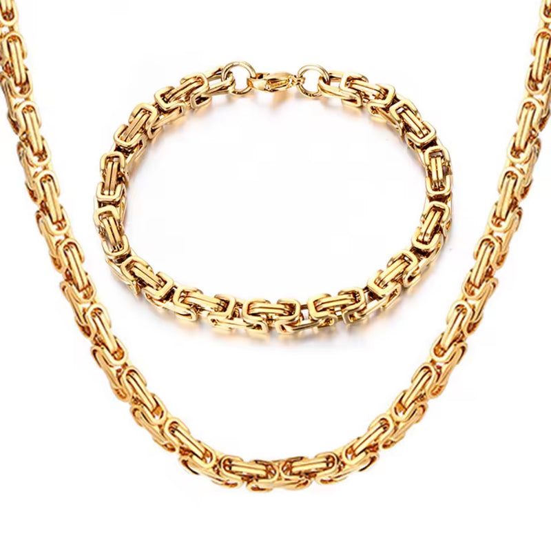 Men’s Stainless Steel Byzantine Chain Necklace & Bracelet   4mm