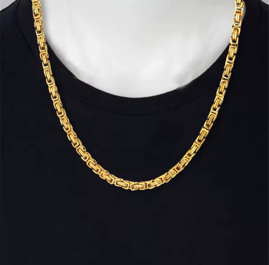 Men’s Stainless Steel Byzantine Chain Necklace & Bracelet   4mm