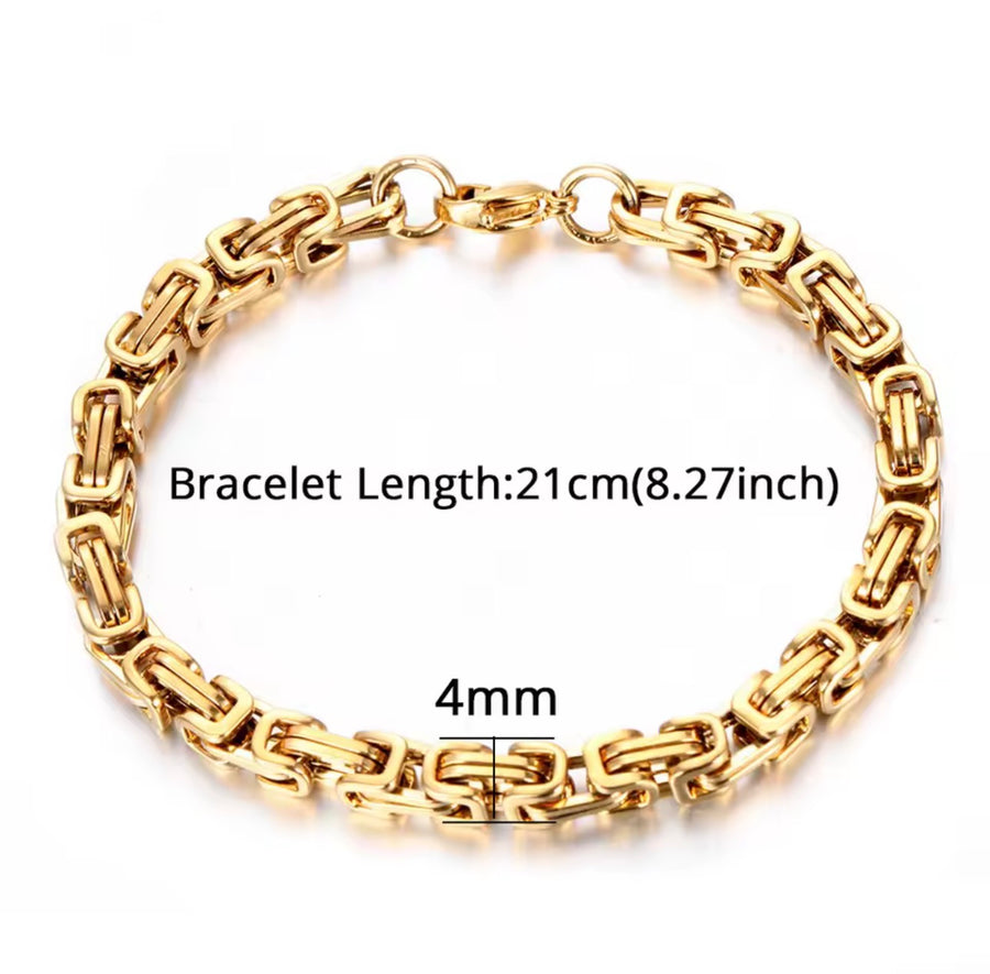 Men’s Stainless Steel Byzantine Chain Necklace & Bracelet   4mm