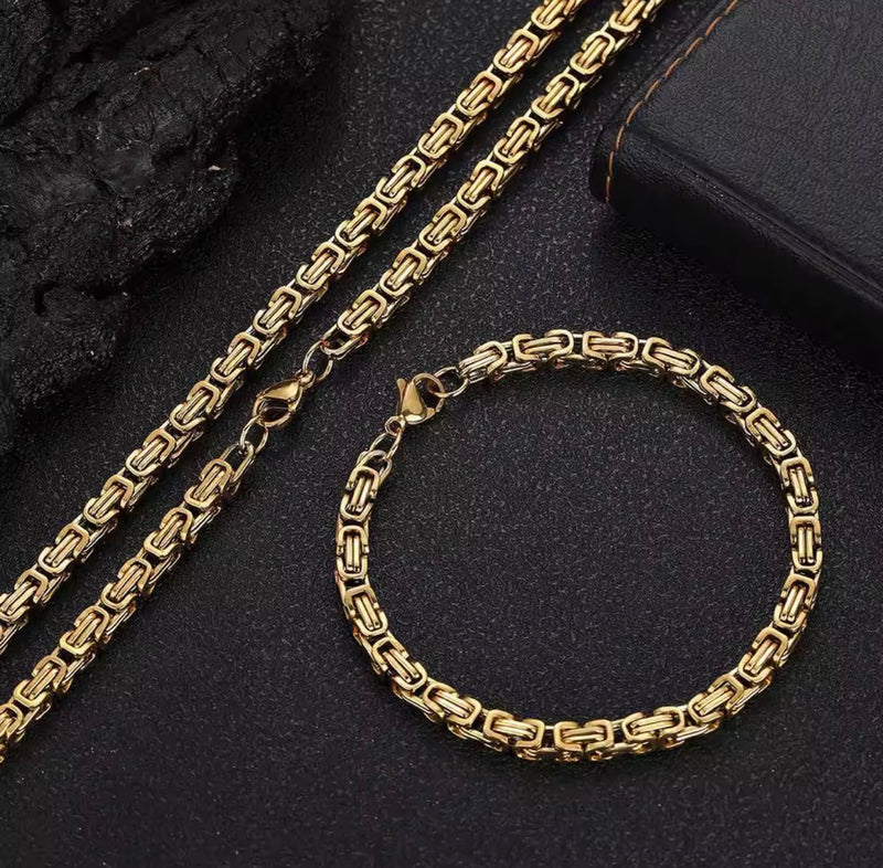 Men’s Stainless Steel Byzantine Chain Necklace & Bracelet   4mm