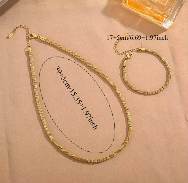 Elegant Mesh Chain Necklace & Bracelet Set   Stainless Steel