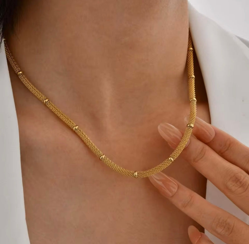 Elegant Mesh Chain Necklace & Bracelet Set   Stainless Steel