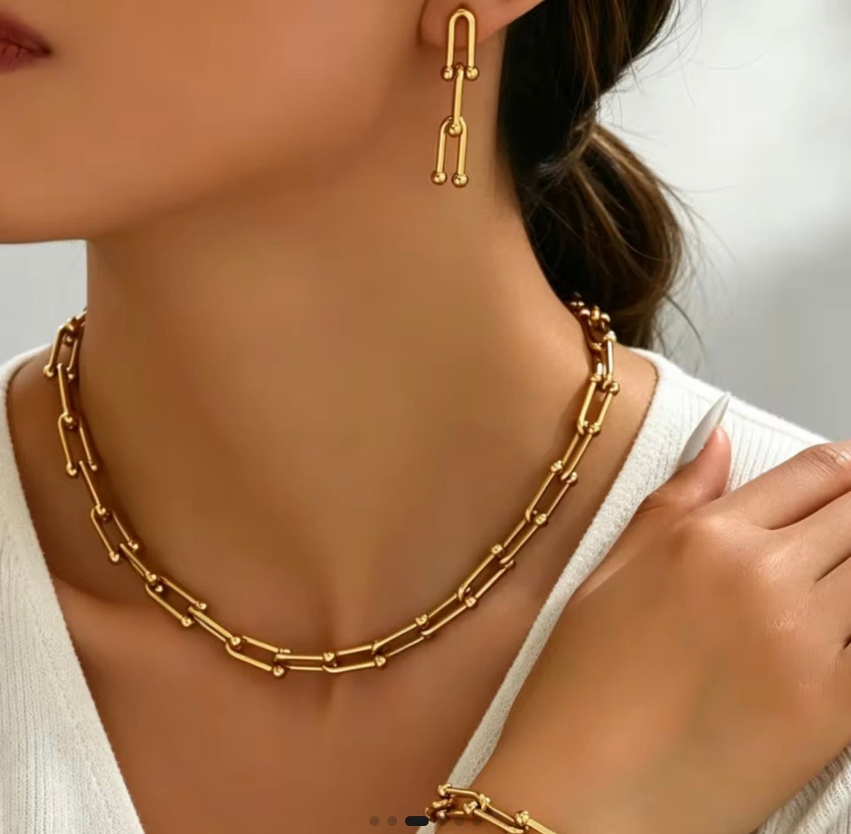 Stainless Steel U-Link Jewelry Set – Necklace, Bracelet & Earrings