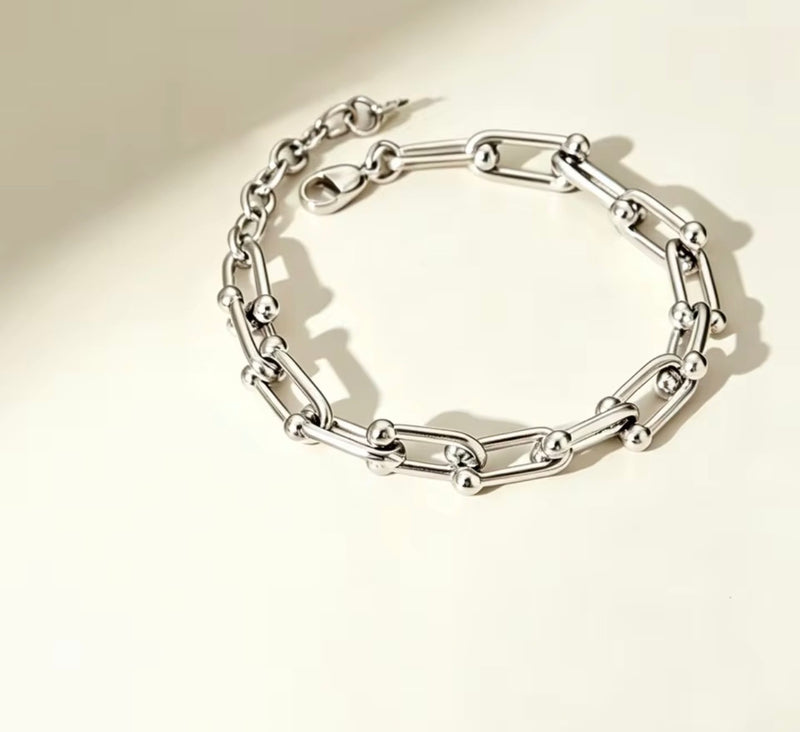 Stainless Steel U-Link Jewelry Set – Necklace, Bracelet & Earrings