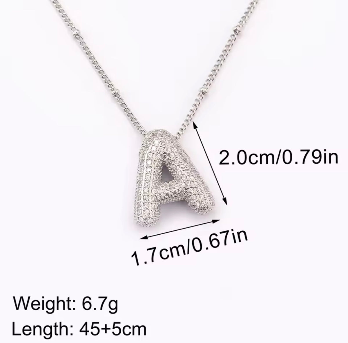Puffy Bubble Initial Necklace with Sparkling Stones