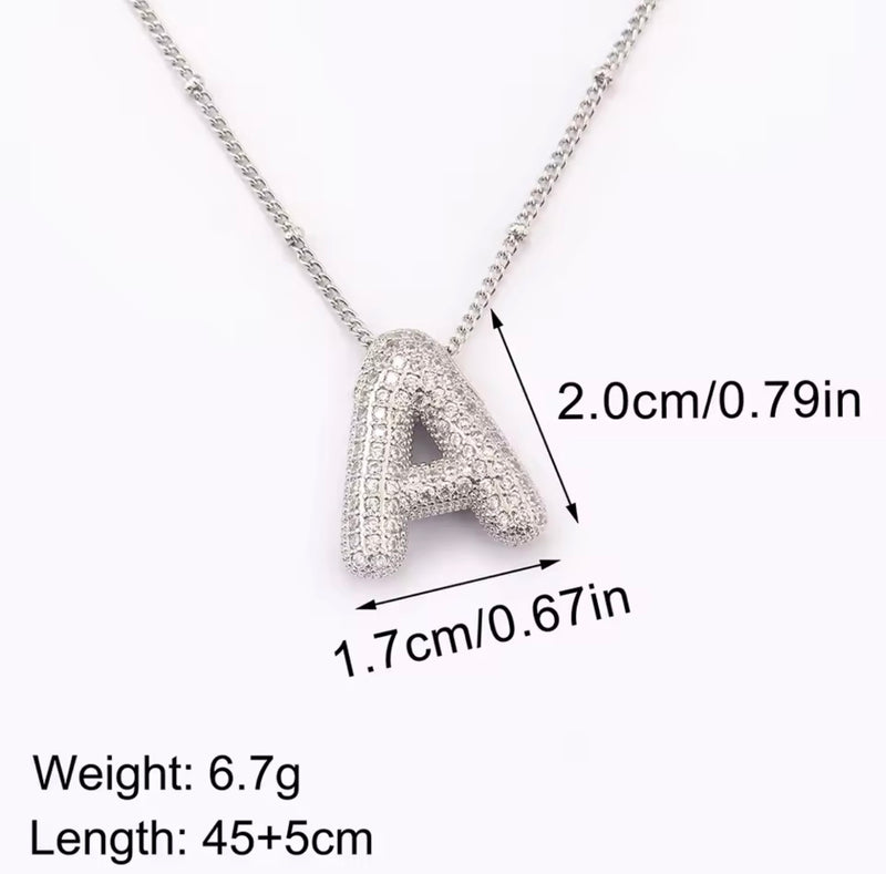 Puffy Bubble Initial Necklace with Sparkling Stones
