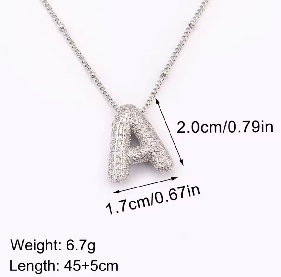 Puffy Bubble Initial Necklace with Sparkling Stones