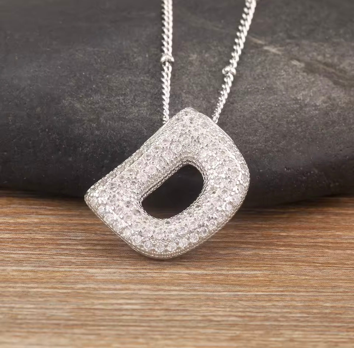 Puffy Bubble Initial Necklace with Sparkling Stones