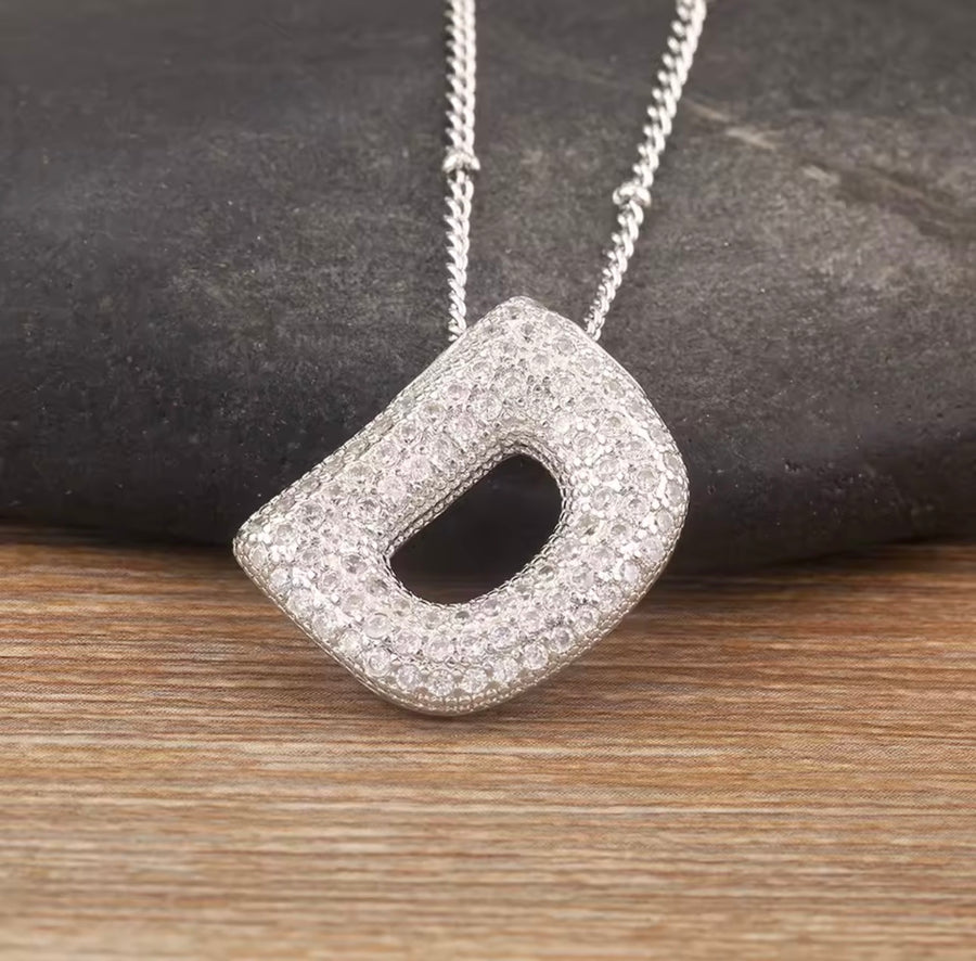 Puffy Bubble Initial Necklace with Sparkling Stones