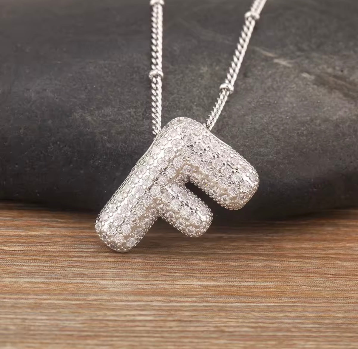 Puffy Bubble Initial Necklace with Sparkling Stones