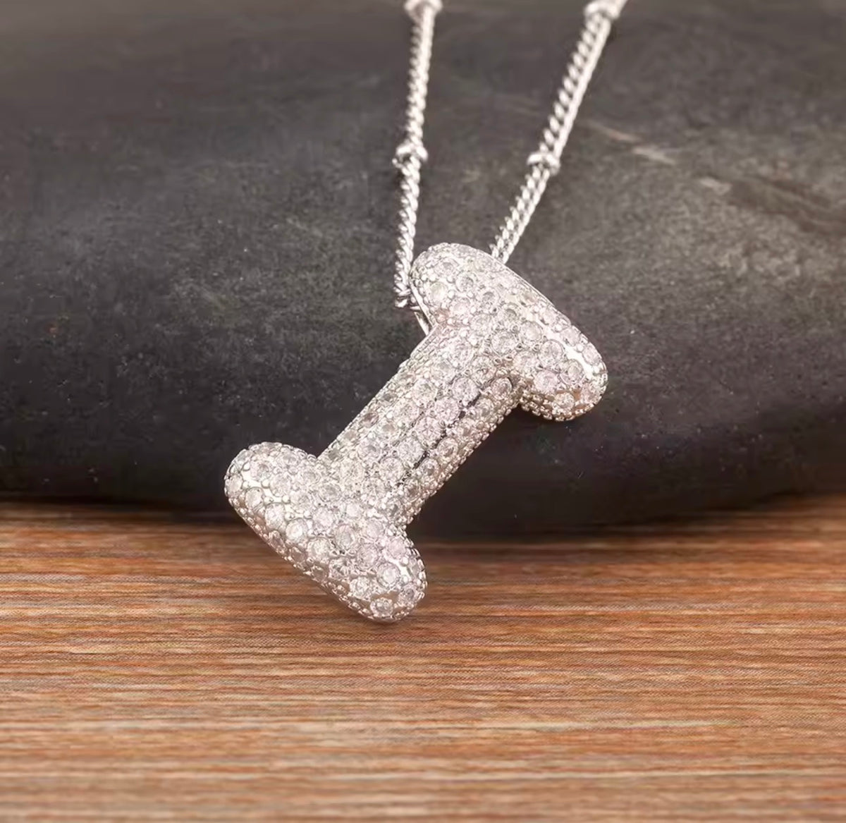 Puffy Bubble Initial Necklace with Sparkling Stones