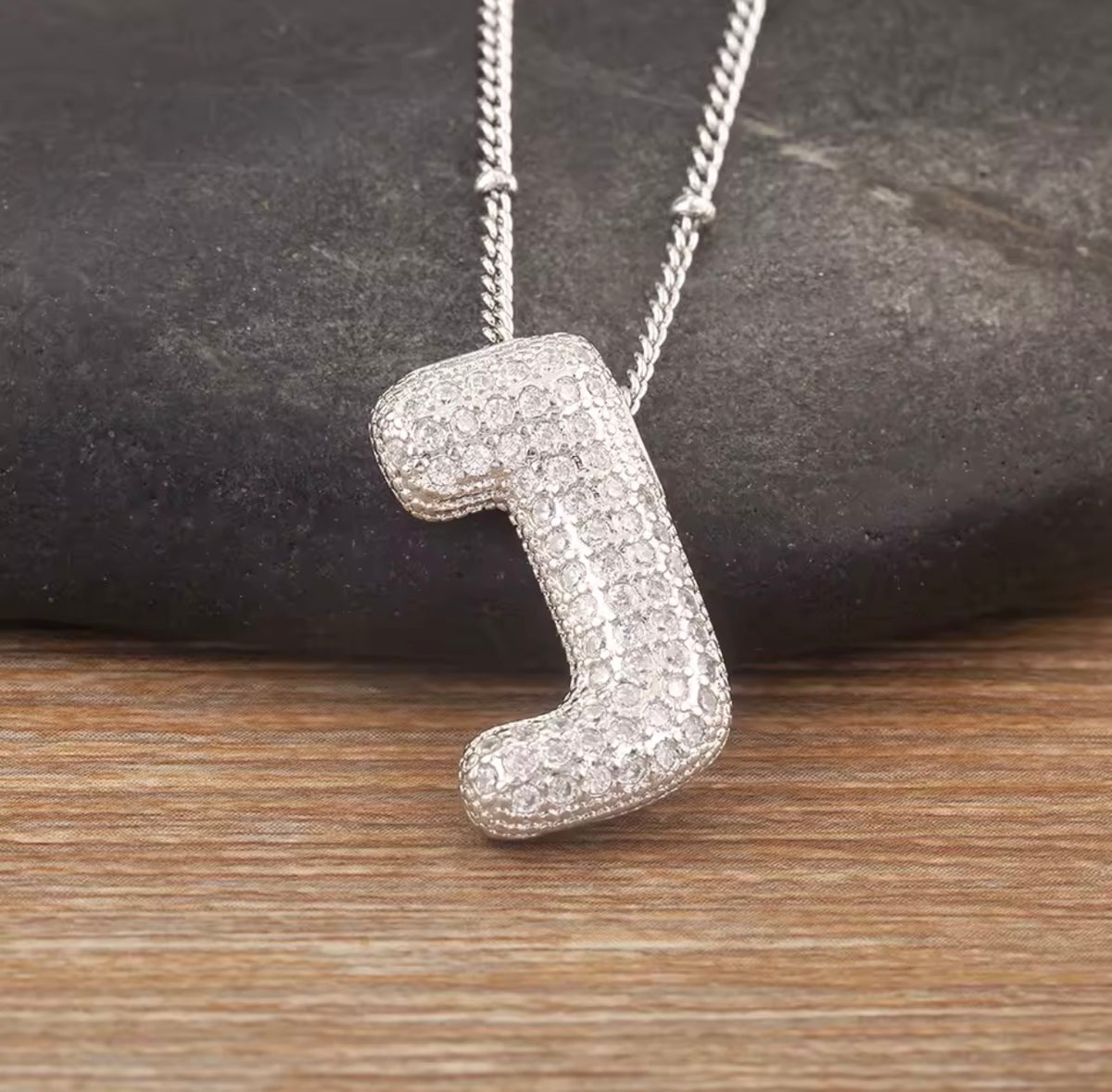 Puffy Bubble Initial Necklace with Sparkling Stones