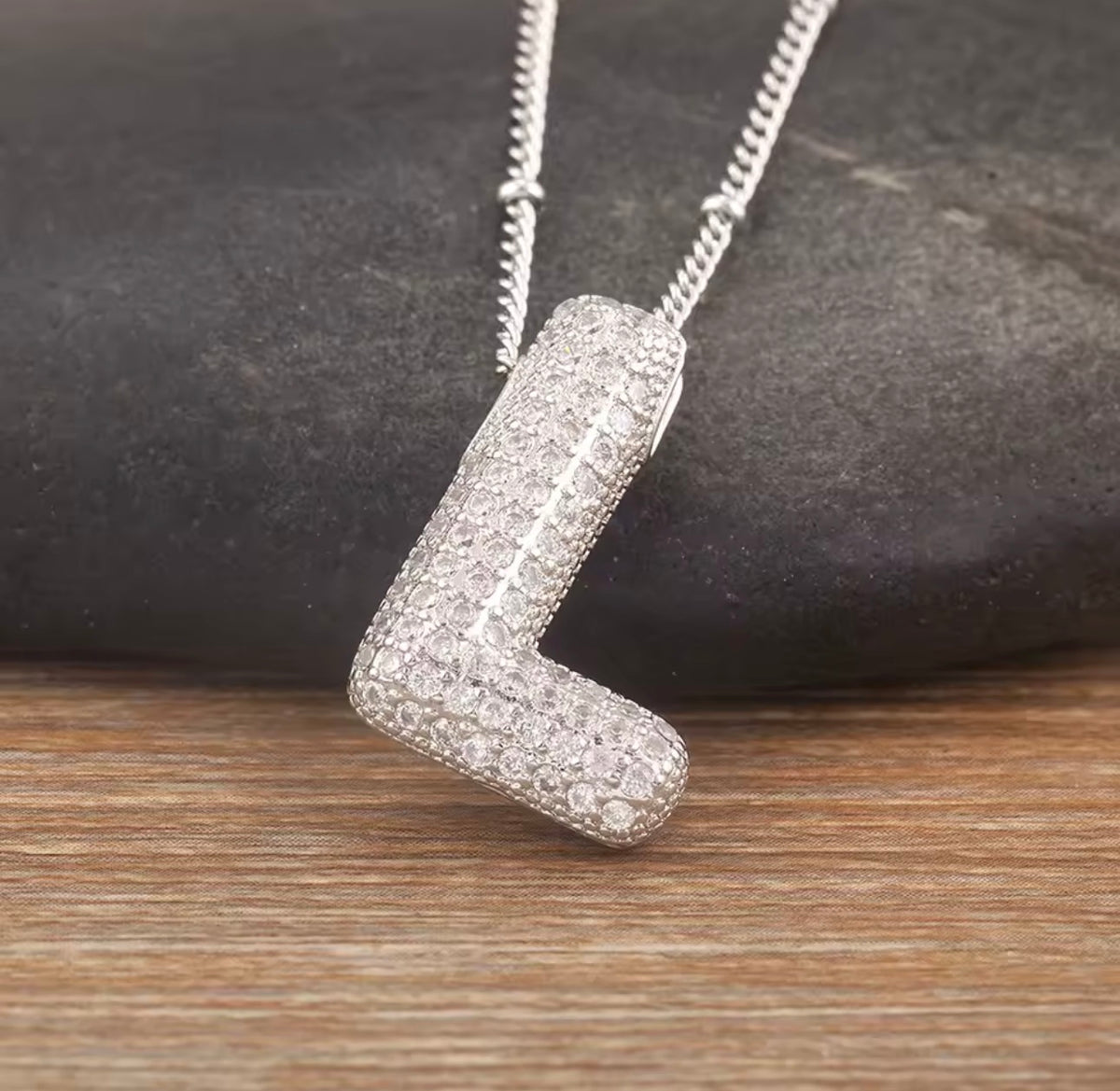 Puffy Bubble Initial Necklace with Sparkling Stones