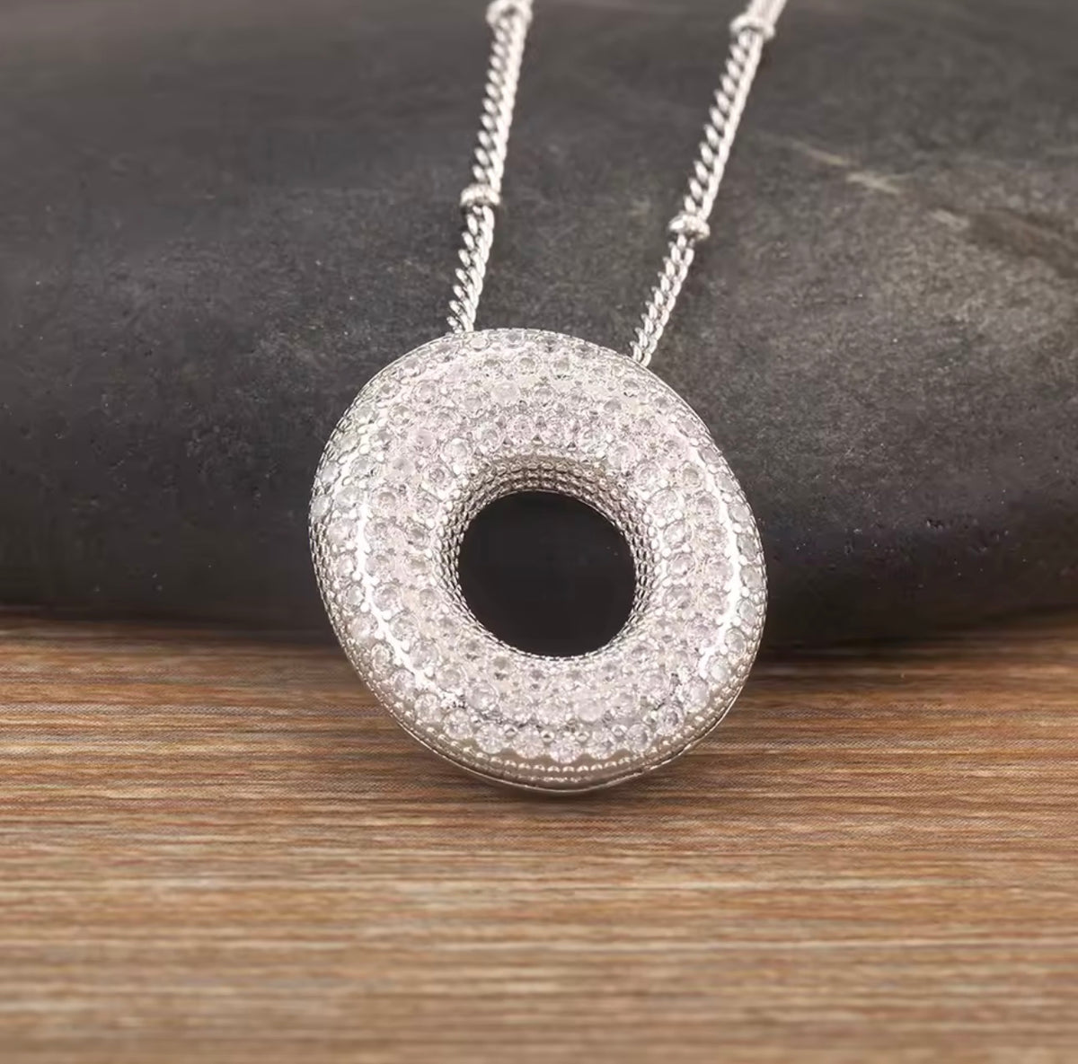 Puffy Bubble Initial Necklace with Sparkling Stones