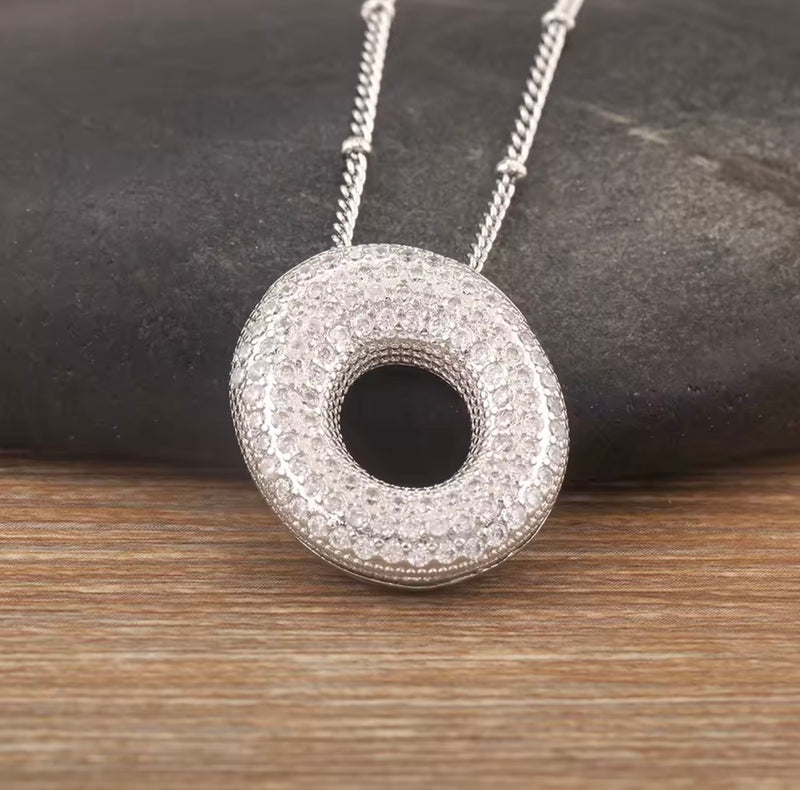 Puffy Bubble Initial Necklace with Sparkling Stones