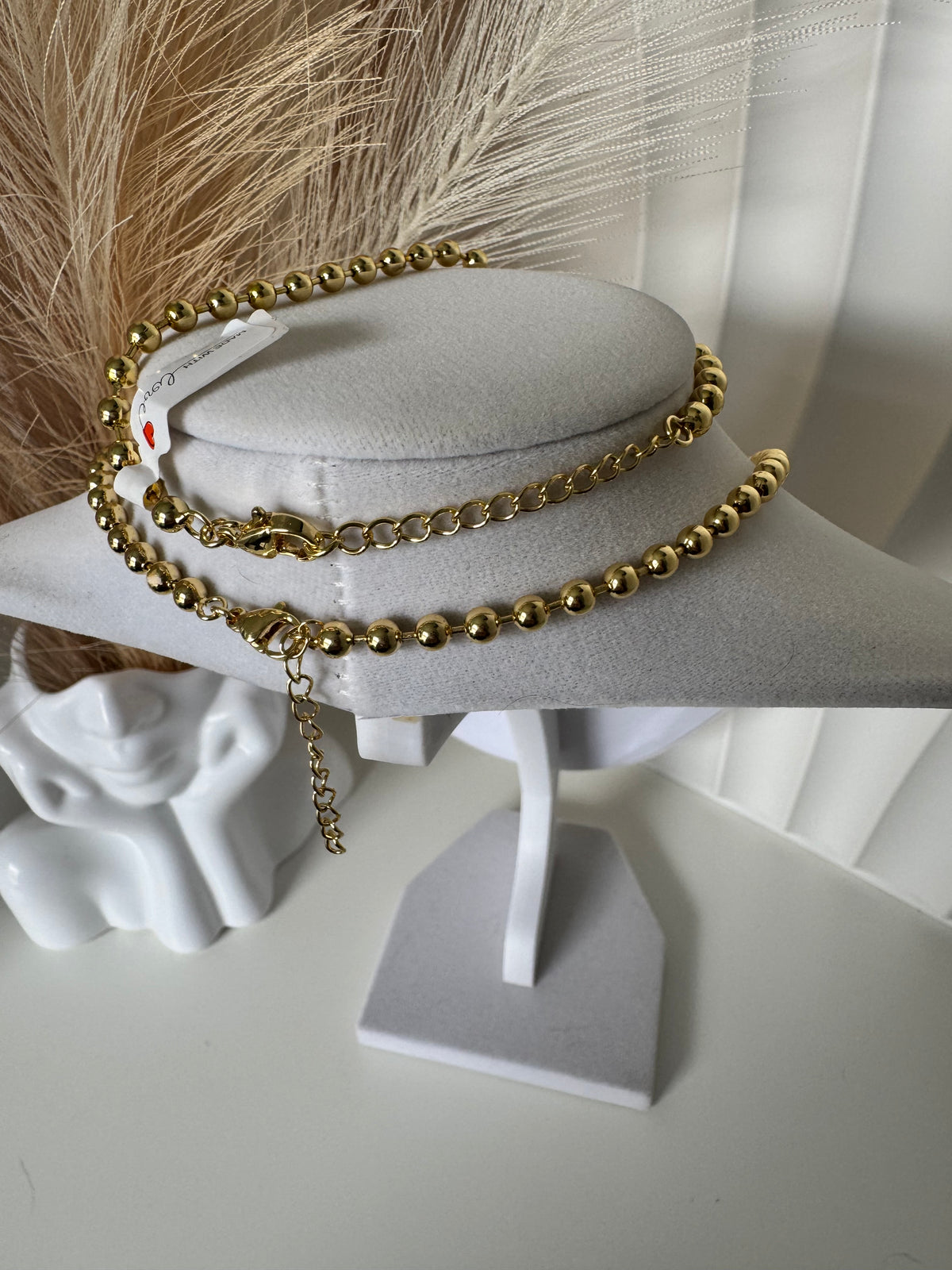18K Gold Plated 4mm Beaded Travel Charm Necklace & Bracelet Set