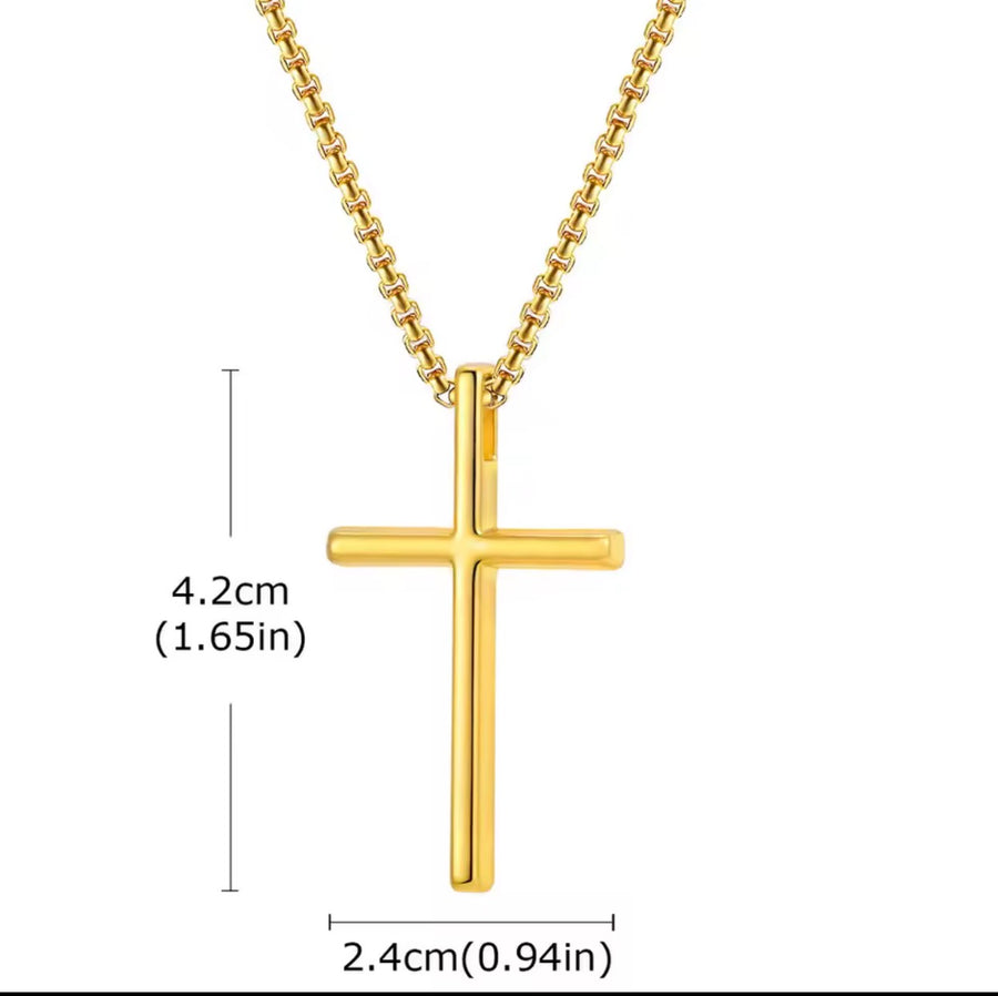 Men’s Stainless Steel Cross Necklace – Gold or Silver