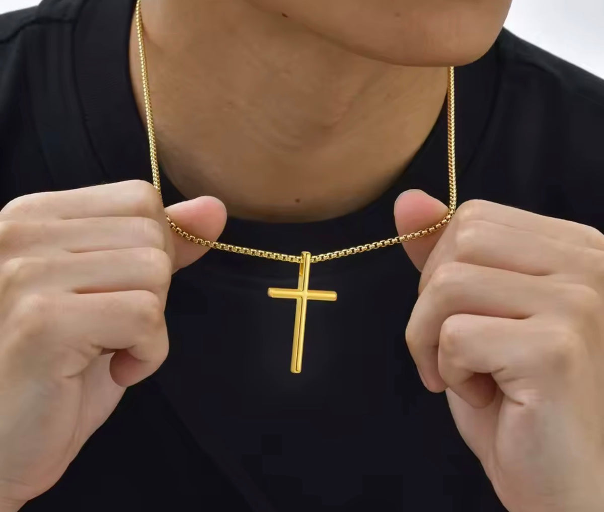 Men’s Stainless Steel Cross Necklace – Gold or Silver