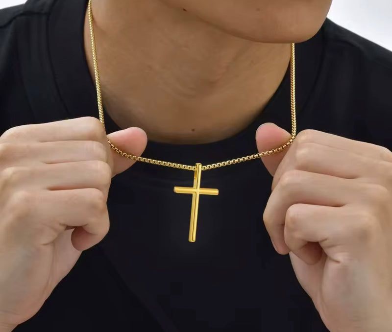 Men’s Stainless Steel Cross Necklace – Gold or Silver