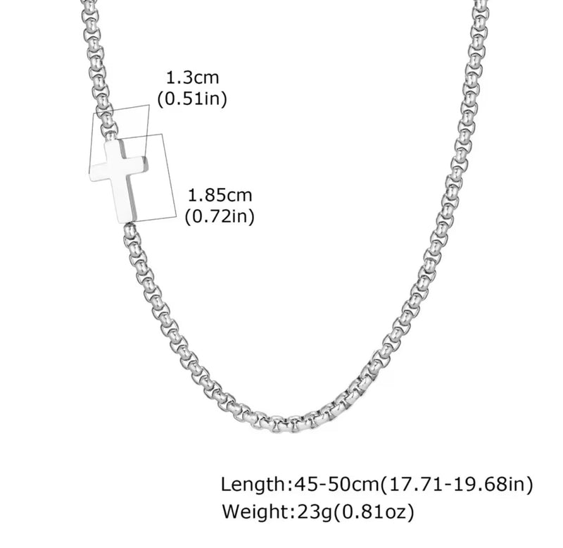 Men’s Stainless Steel Side Cross Chain Necklace – Gold or Silver