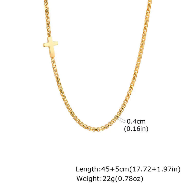 Men’s Stainless Steel Side Cross Chain Necklace – Gold or Silver